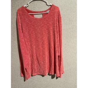 White Birch Womens 1X Coral Pink Marled Rib Knit Open Back Surplice Top Pullover